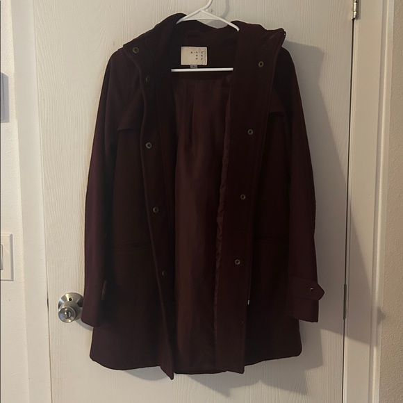 Dark Burgundy Hooded Coat - Picture 1 of 4